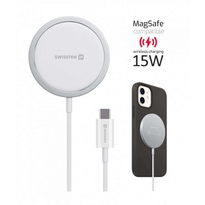 Bezdrôtová nabíjačka MagStick pre iPhone, kompatibilná s MagSafe, biela Swissten