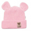 Pletená bavlněná čiapka s uškami, dvojvrstvová, Hand Made Baby Nellys, ružová, 56/62 (0-3m)