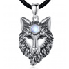 For Silver Náhrdelník Vlčia hlava s mesačným kameňom - ​​Striebro 925