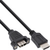 Kábel HDMI M/F predlžovací 0.6m, High Speed+Eth, HDMI 2.0, 4K@60Hz, čierny, s panelovým konektor
