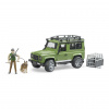 Bruder LAND ROVER DEFENDER s figúrkou poľovníka, psa a príslušenstvom Bruder LAND ROVER DEFENDER s figúrkou poľovníka, psa a príslušenstvom