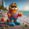 CUKROVÁ TLAČ jedlý obrázok na tortu Cukrová hmota Mačka Garfield na dovolenke + MENO