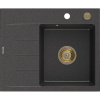 Mexen Ben Granitový drez s 1 komorou a odkvapkávačom, pravý 600 x 500 mm, čierny s fľakmi, zlatý sifón - 6523605000-76-G