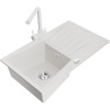 Mexen Cesar, granitový drez 775x470x190 mm, 1-komorový a biela batéria Duero, biela, 6514-20-671600-20