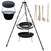 Set 3 v 1, trojnožka 1 m, rošt 35 cm, Paella panva 28 cm smaltovaná a kotlík s pokrievkou 8 L smalt (grilovací rošt s pásovinou 35 cm s Paella panvou 28 cm smaltovanou na trojnožke 1 m, kotlík s pokri