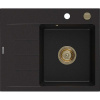 Mexen Ben granitový drez 1-komorový s odkvapkávačom, pravý 600 x 500 mm, čierny, zlatý sifón - 6523605000-77-G