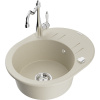 Mexen Kevin, drez granitový 586x458x190 mm, 1-komorový a drezová batéria Carla, béžová, 6517-69-670700-00