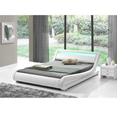 Tempo Kondela Moderná posteľ s RGB LED osvetlením, biela, 160x200, FILIDA (182x68x224cm)