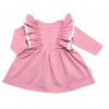 Dojčenské šaty dlhý rukáv s volánikmi Amálka, bavlna, Mrofi, púdrovo ružové Mrofi
