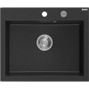 Mexen Elix granitový drez 1-komorový 600 x 500 mm, čierny/strieborný metalik, sifón chróm - 6525601005-73
