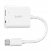 Belkin USB-C adaptér/rozdvojka 1x USB-C M/ 1x USB-C F napájení 60W + 1x 3,5mm jack, bílá NPA004btWH
