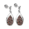 Stříbrné náušnice kapka s českým granátem Serenita - Rhodiování