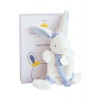 Doudou Darčeková sada - Hračka s držiakom na cumlík králik 15 cm modrá