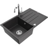 Mexen Bruno, granitový drez 795x495x200 mm, 1-komorový a drezová batéria Carla, čierna škvrnitá, 6513-76-670700-00
