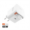 FIXED Sieťová GaNnabíjačka s 2xUSB-C výstupom PD 3.0, so samonavýjacím káblom, 65W, biela FIXCG65R-2C-WH Fixed