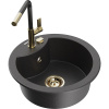 Mexen Diego, 1-komorový granitový drez 488x488x167 mm a drezová batéria Flora, čierna škvrnitá, 6512-76-670401-75-G