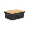 ČIERNA PLASTOVÁ NÁDOBA S BAMBUSOVÝM VIEČKOM 36 X 26 X 14 CM