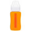 EcoViking Dojčenská fľaša sklenená 240 ml široká silikónový obal Oranžová