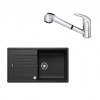 SET447 - Gránitový drez Blanco Zia XL 6 S čierna + Kuchynská batéria Rosan King J385001 chróm