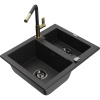 Mexen Carlos granitový drez 1,5-komorový s kuchynskou batériou Flora, čierny/strieborný metalický - 6518-73-670401-57-B