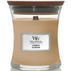 WoodWick Cashmere vonná sviečka s dreveným knôtom a skleneným viečkom malá 85 g