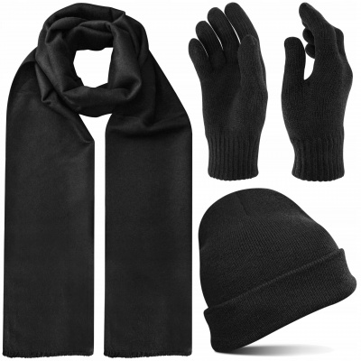 Súprava čiapka, rukavice, šál NETi Čiapka, šál, Rukavice zimné, zimné, zimné čierne (Módna pánska zimná súprava Teplá zimná súprava)