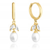 MINET Pozlátené strieborné náušnice prírodné perly s bielymi zirkónmi