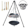 Set 3 v 1, trojnožka 1,25 m, grilovací rošt 50 cm a Paella panva 40 cm a kotlík s pokrievkou 10 L nerez (grilovací rošt 50 cm s oceľovou Paella panvou 40 cm na trojnožke 1,25 m a kotlík nerez s pokrie