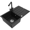 Mexen Bruno žulový drez 1-komorový s odkvapkávačom a kuchynskou batériou Duero, čierny - 6513-77-671600-70
