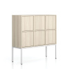 Kancelárska skriňa FRAME, nízka, biela podnož, 6x dvere, 1299 x 450 x 1331 mm, PUSH-lock, dub prírodný