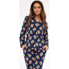 Cornette Tmavomodré dámske dlhé pyžamo s vianočnou potlačou 482/459 Teddy 5 dł/r Christmas S-2XL damska rozpinana