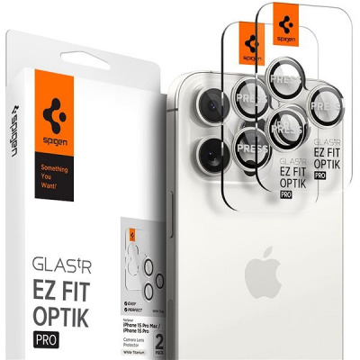 Spigen Glass tR EZ Fit Optik Pro 2 Pack White Titanium iPhone 15 Pro/15 Pro Max AGL07165
