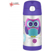 Dětská nerezová termoska THERMOS s brčkem fialová se sovou 355ml sovička (120019)