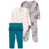 CARTERS CARTER'S Set 3dielny overal, legíny, body dl. rukáv Grey Floral NB/ veľ. 56