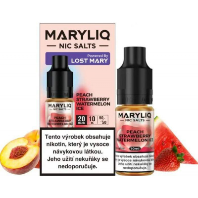 Liquid MARYLIQ Nic SALT Peach Strawberry Watermelon Ice 10ml - 20mg (Ledová jahoda s vodním melounem a broskví)