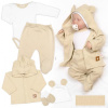 Baby Nellys Rebrovaná sada, Star 5D, body, polodupačky, kabátik, čiapka, rukavice - béžová, biela, 56 (1-2m)