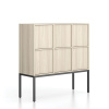 Kancelárska skriňa FRAME, nízka, čierna podnož, 6x dvere, 1299 x 450 x 1331 mm, PUSH-lock, dub prírodný