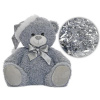MIKRO - Medveď plyšový 25 cm sivý sediaci s čiapkou a mašľou 35096 - plyšová hračka