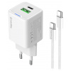 COLORWAY 1x USB-C/ 1x USB-A/ síťová nabíječka/ GaN/ PD/ PPS/ 20W/ Bílá + 1x USB-C kabel