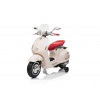 Elektrická motorka Vespa 946 aj so spätným chodom, biele, s pomocnými kolesami, Licencované, 2 x6V Batéria,2x 30W Motor, Koženkové sedadlo, MP3 Prehrávač s USB vstupom