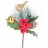 Vetvička MagicHome Vianoce, s vtáčikom, červeno - zlatá, 16 cm