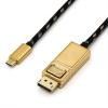Kábel USB 3.1 Typ C na DisplayPort M/M 1m, 4K@60Hz UHD, oplet, čierny/zlatý, pozl. konektor, Gold