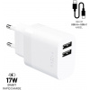 Fixed nabíječka s 2x USB výstupom a USB-C káblom, 17 W, 1 m, biela FIXC17N-2UC-WH