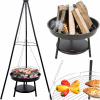 ZÁVESNÝ GRIL NA DREVENÉ UHLIE S TROJNOŽKOU A OHNISKOM LUND, CHROMOVANÝ ROŠT 46CM