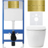 CERANO - Kompletný podomietkový WC set Lite/Verde - biela matná - WC tlačidlo Line, zlatá - predstenová inštalácia - 49x36 cm