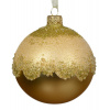 Vianočná sklenená ozdoba s flitrami zlatá 1ks, 8 cm - Matná