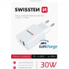SWISSTEN Sieťový adaptér 30W, 2 porty, USB-C, USB-A, GaN rýchlo nabíjanie 22037000