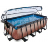 Bazén s krytom a pieskovou filtráciou Wood pool Exit Toys oceľová konštrukcia 400*200*122 cm hnedý od 6 rokov