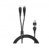 Connect IT Wirez Dátový kábel 4v1, 1x USB-C, 1x Lightning, 1.25 m - čierna