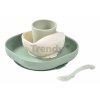 Jedálenská súprava Silicone Meal Set Sage Green Misty Green Beaba zo silikónu 4 dielna zeleno-béžová od 4 mes